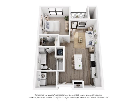 Floor plan for 1 bed, 1 bath, 720 sqft